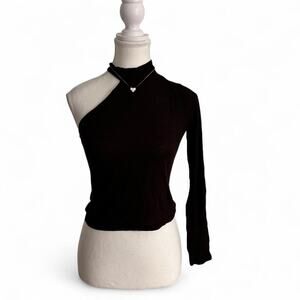 Heiny Collection Vintage Choclate Dark Brown Long Sleeve Neck Top Size S